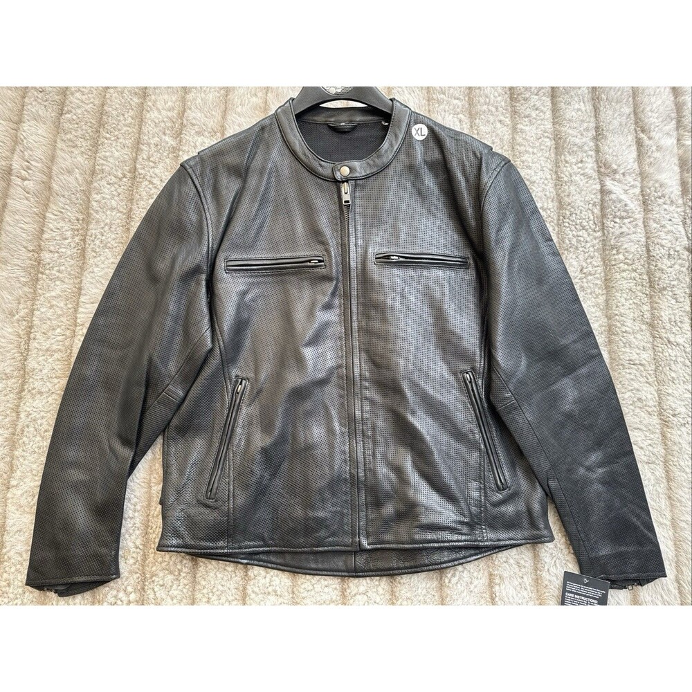 First Mfg Men's Motorcycle Perforated Leather Jacket Long Sleeve Size XL